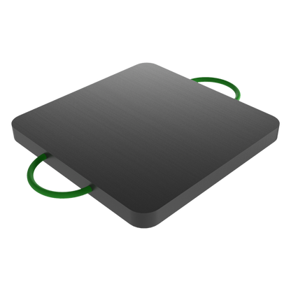 Black rectangular outrigger pad with green handles on a white background