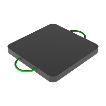 Black rectangular outrigger pad with green handles on a white background