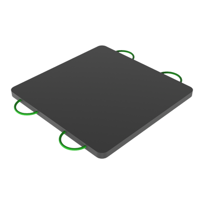 Black square outrigger pad with green handles on a white background